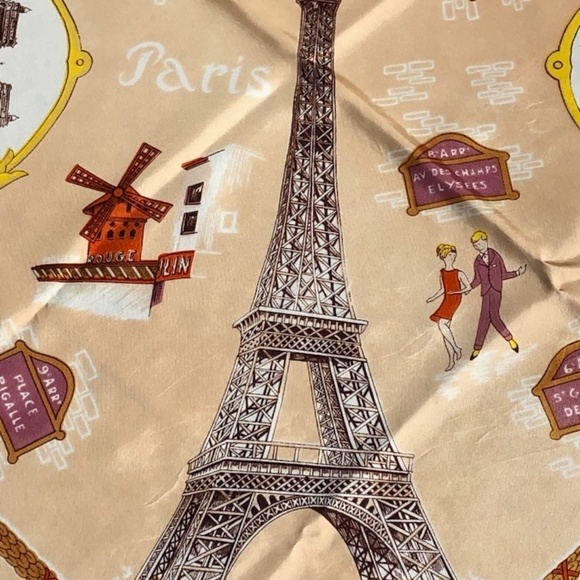 VTG 1960s Paris Souvenir Scarf Silk Acetate - Picture 6 of 9